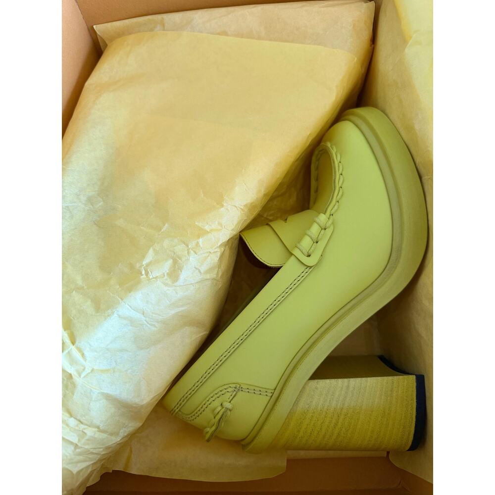 New Tods leather penny loafer heels yellow sz 35 - Picture 12 of 15